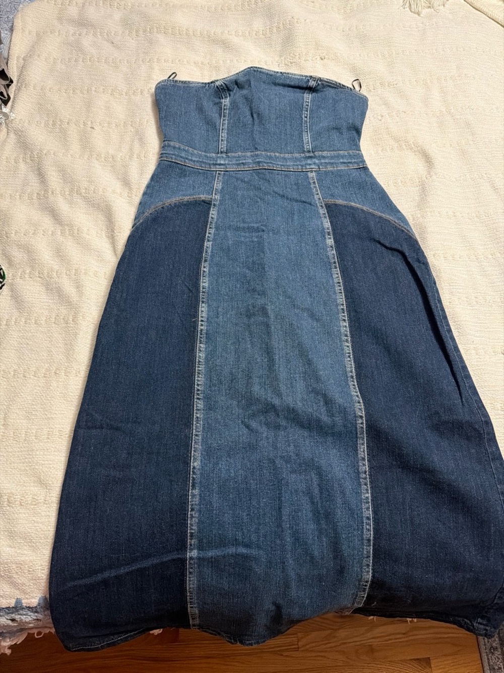 Zara Two-Tone Strapless Denim Maxi Dress - Light Blue & Dark Blue